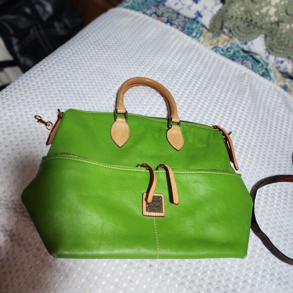 DOONEY BOURKE EUC GREEN LEATHER DILLON DOUBLE POCKET SATCHEL BAG - Picture 1 of 11